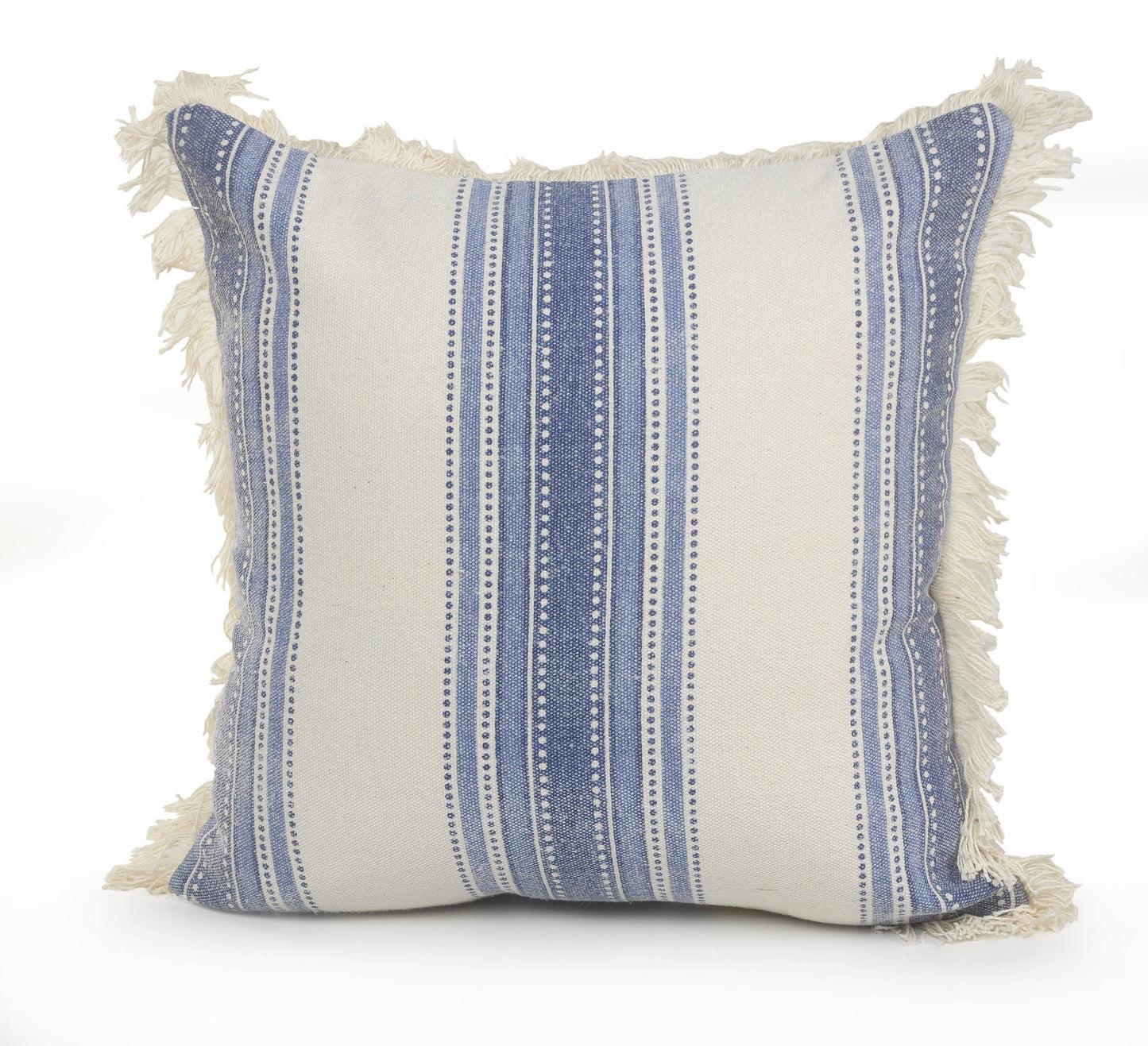 Coastal Striped Blue and Cream Throw Pillow: Navy/Blue/Ivory / Poly Filled