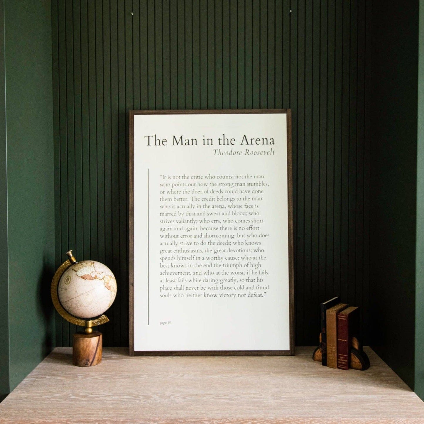 The Man in the Arena | Wall Art: Black-White Text / Light Brown / 8 inches x 12 inches