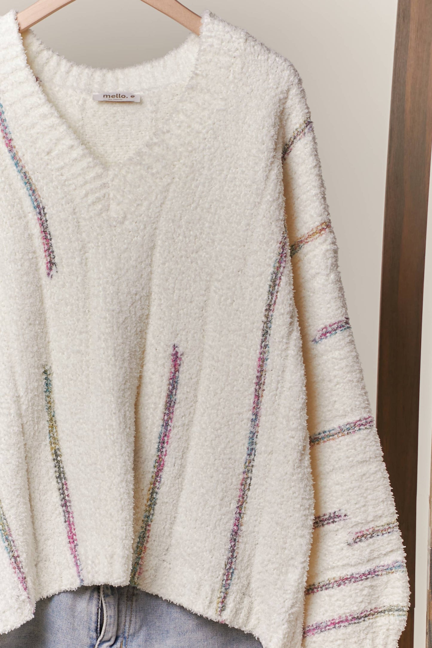 Oversize Sweater with Stripe Detail: IVORY