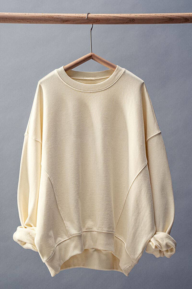 Crew Neck Comfort Washed Organic Cotton Spring Sweatshirt: CHALK