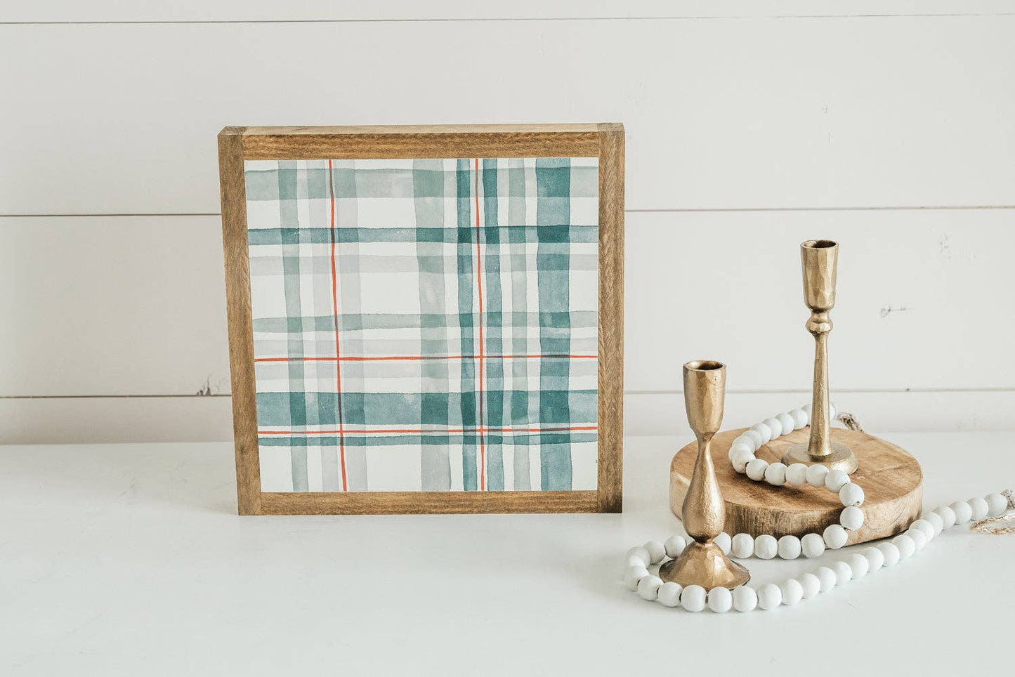 Plaid About You Festive or Gray | Fine Art: Festive / Light Brown Frame / 24 inches x 24 inches