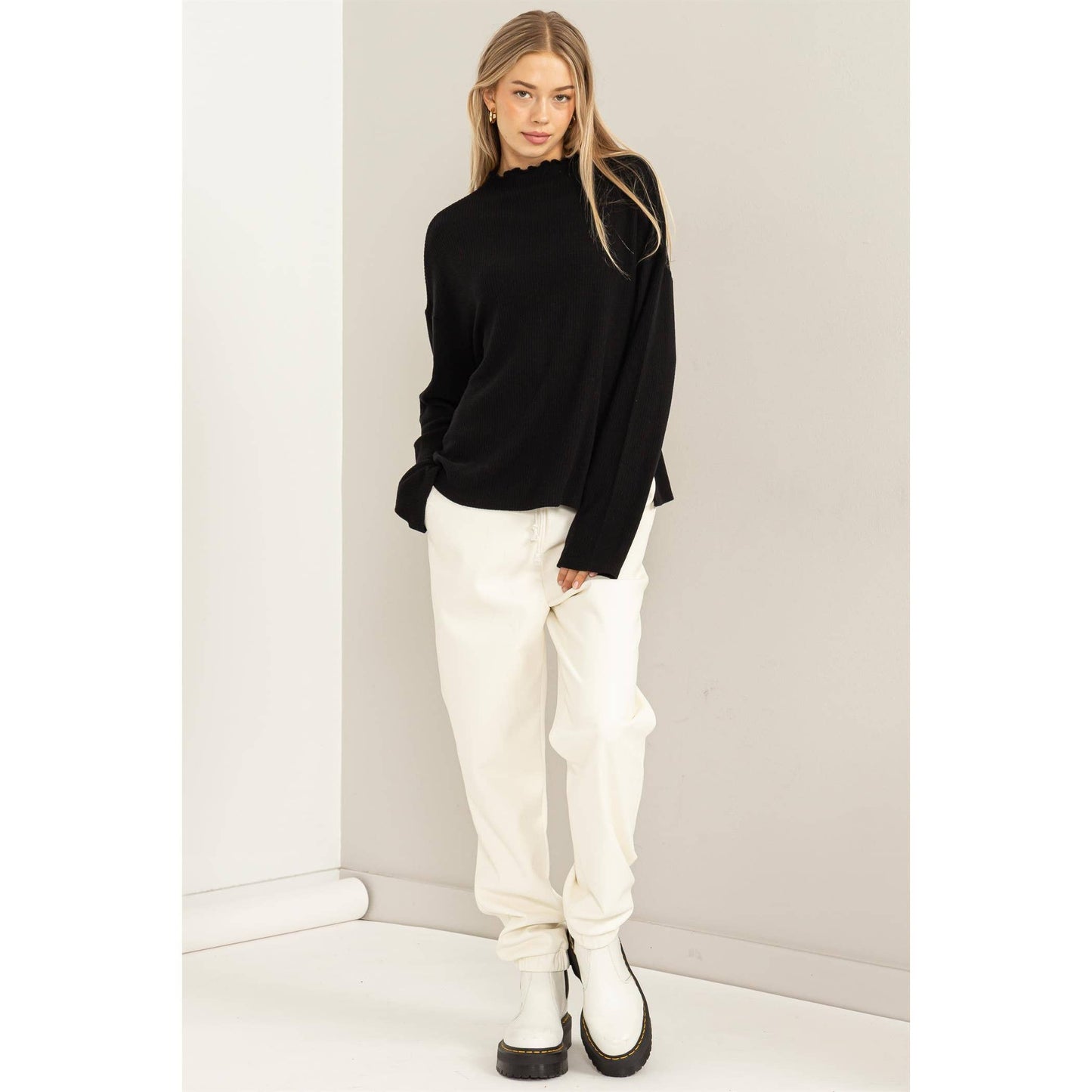 Oversized High Neck Top With Side Slit: DUSTY PINK