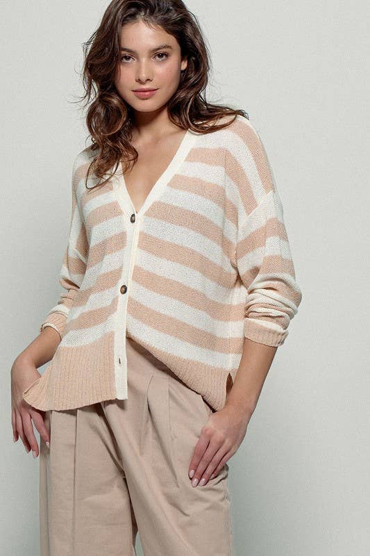 Cozy and Free Striped Cardigan: SKY BLUE/CREAM
