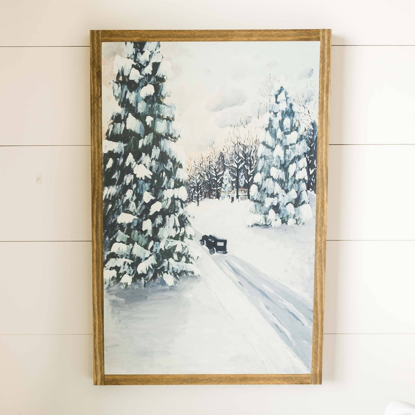 The Cottage After a Snowfall | Fine Art: Light Brown Frame / 16 inches x 24 inches