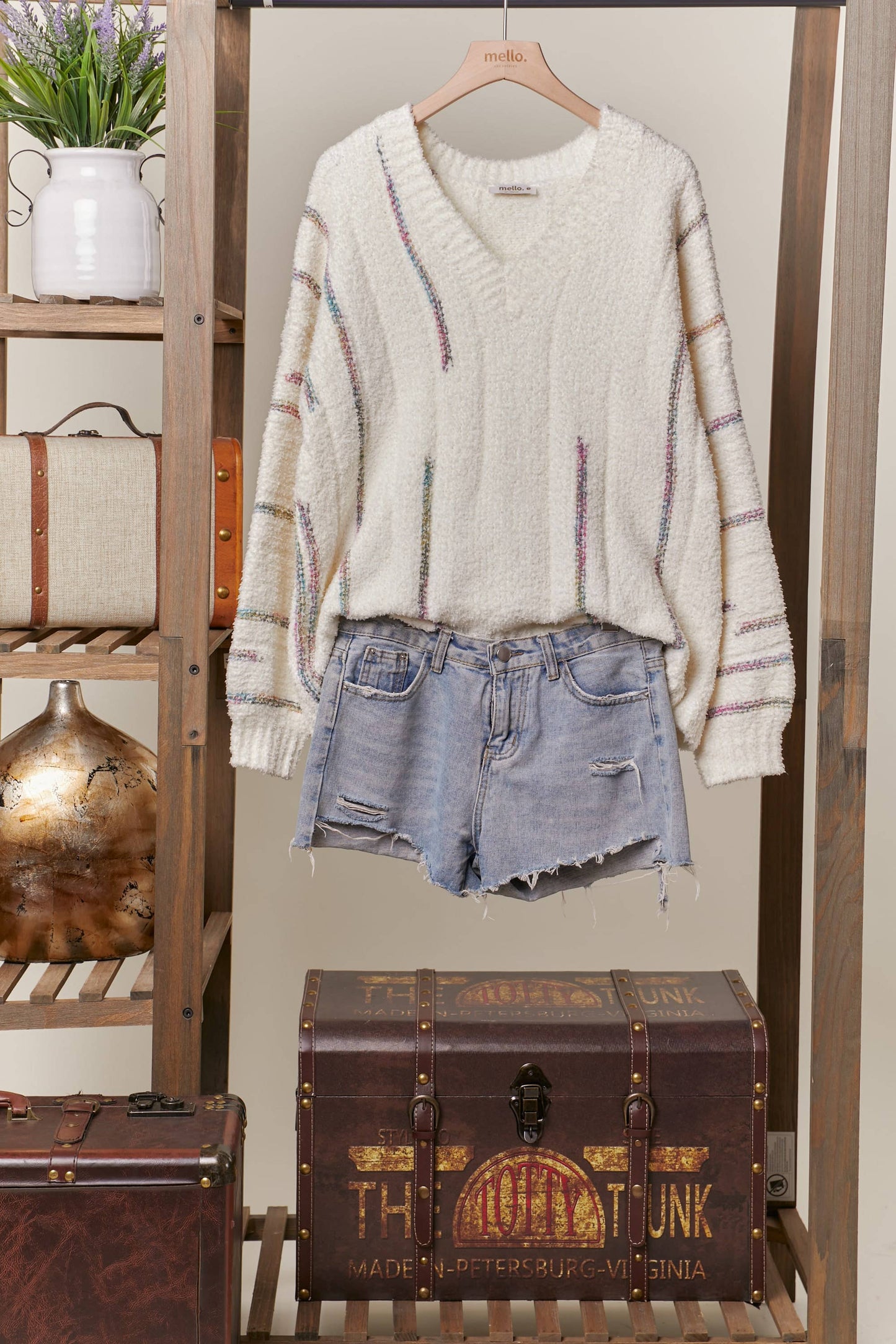 Oversize Sweater with Stripe Detail: IVORY