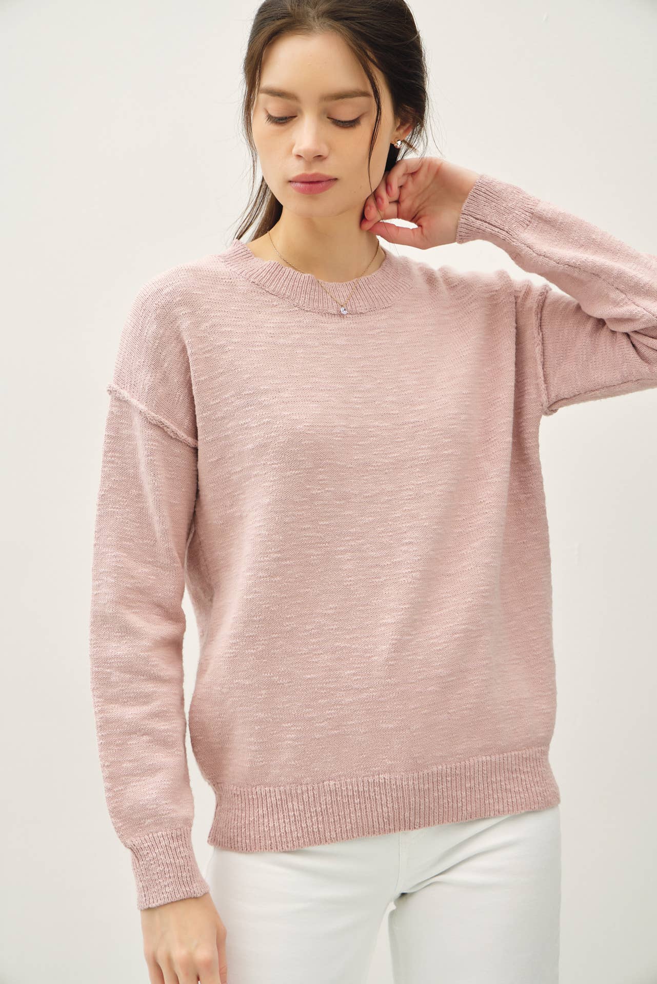 Relaxed Fit Cotton Slub Sweater: DUSTY ROSE