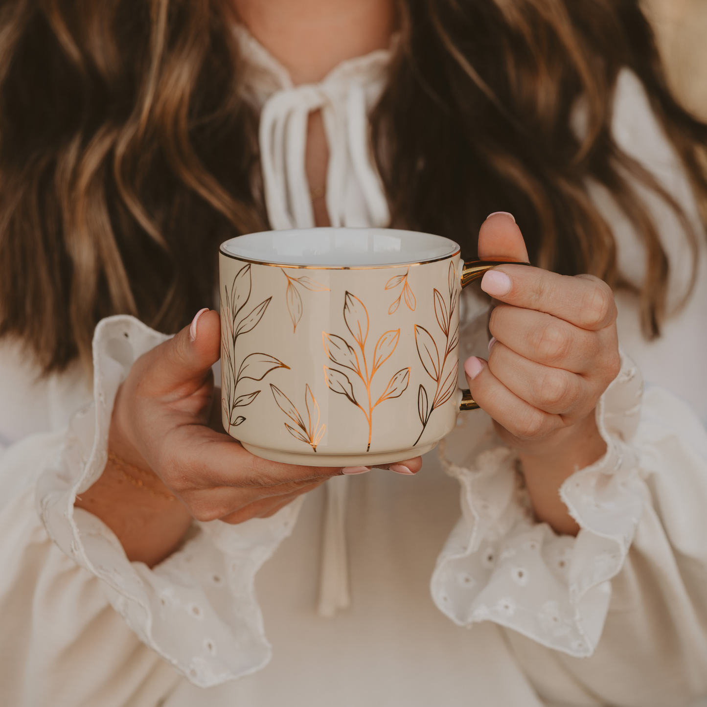 Gold Leaves Gold Handle Mug