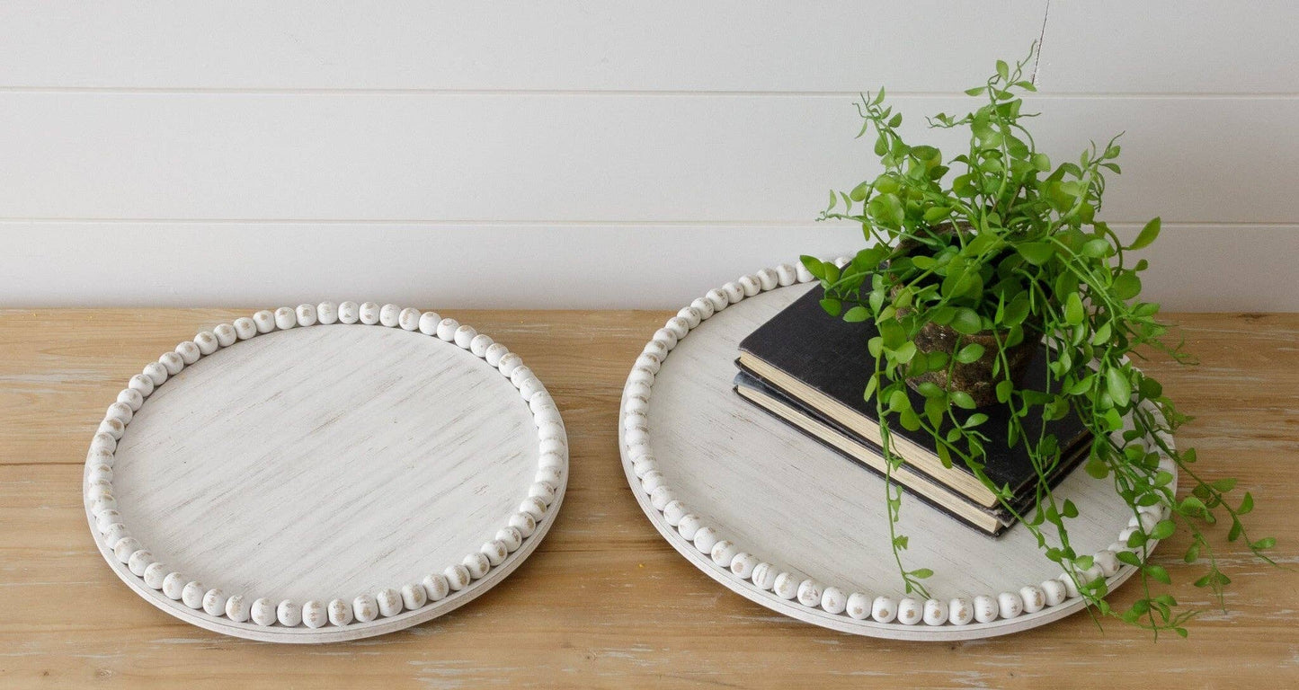 Audrey's - Chippy White Round Beaded Trays (Set Of 02)