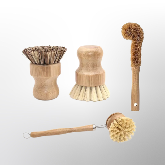 50% OFF: 4 Pcs Natural Bamboo Dish Brush Set- Wooden Dish Brush Set