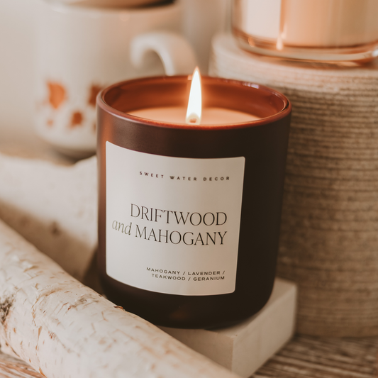 Candle: Driftwood and Mahogany 15 oz Candle, Matte Jar