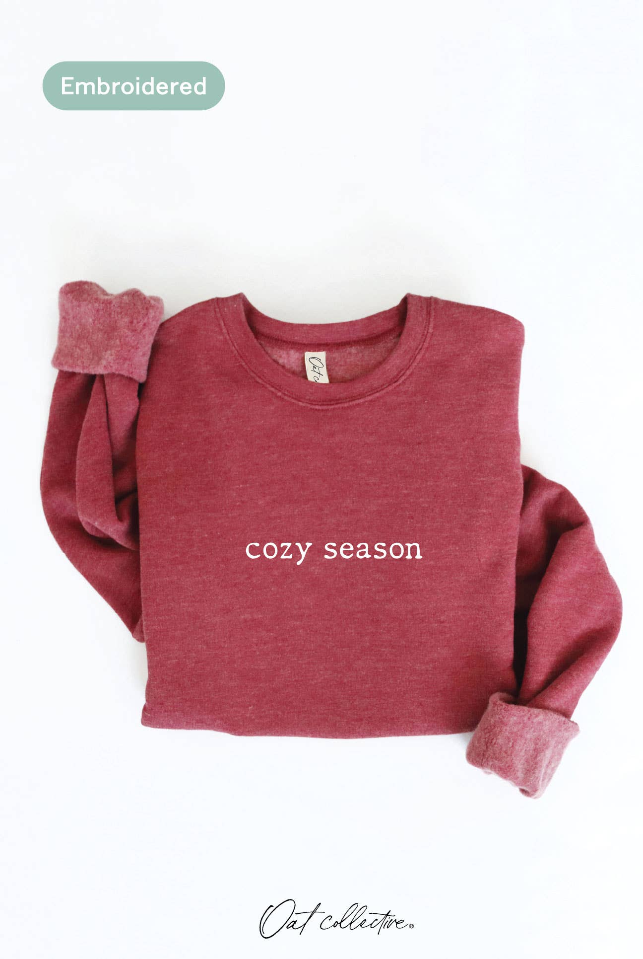 OAT COLLECTIVE - EMBROIDERED COZY SEASON Sweatshirt : VINTAGE WHITE LONG SLEEVE / XL