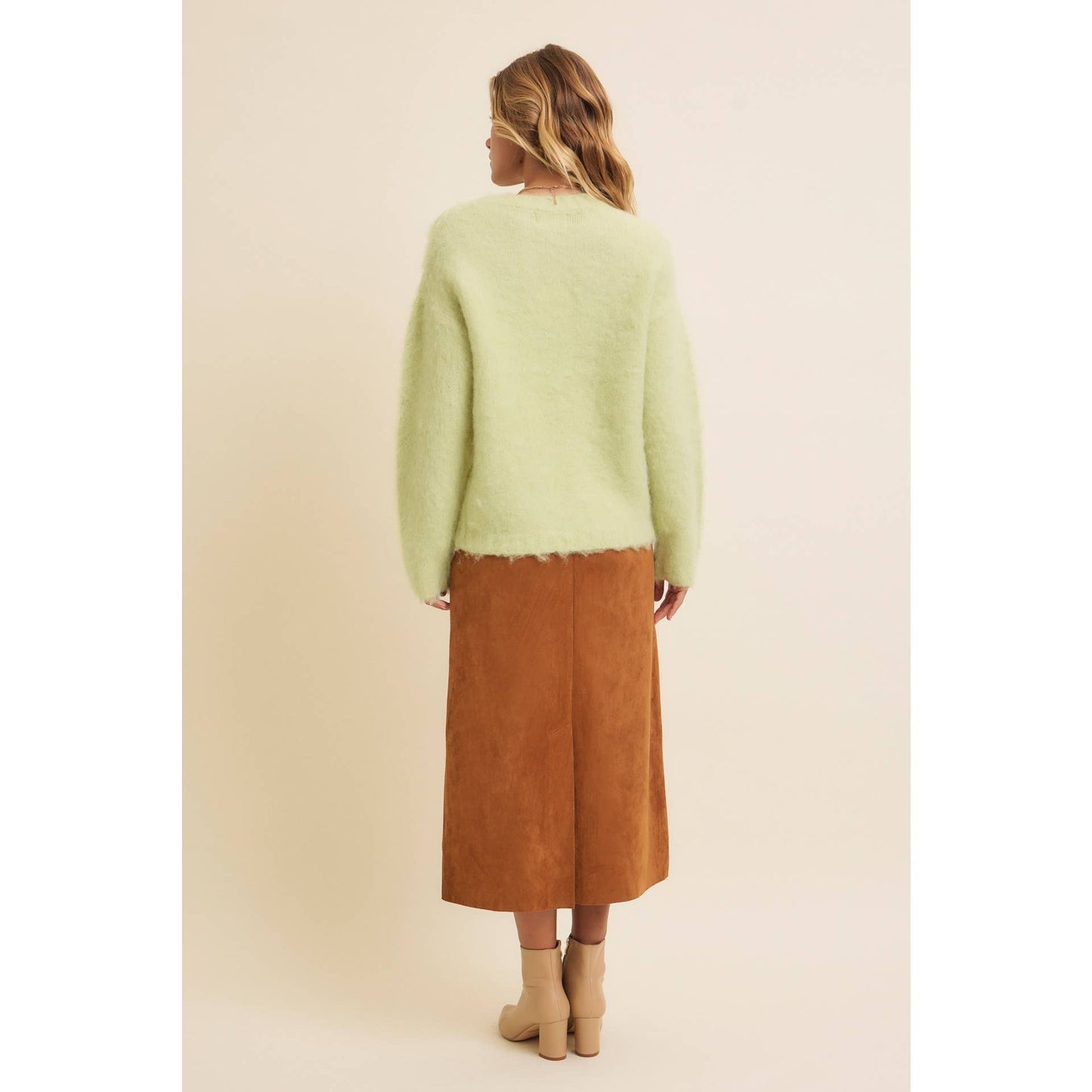 Fluffy Brushed Long-sleeved Round Neck Sweate: SAGE