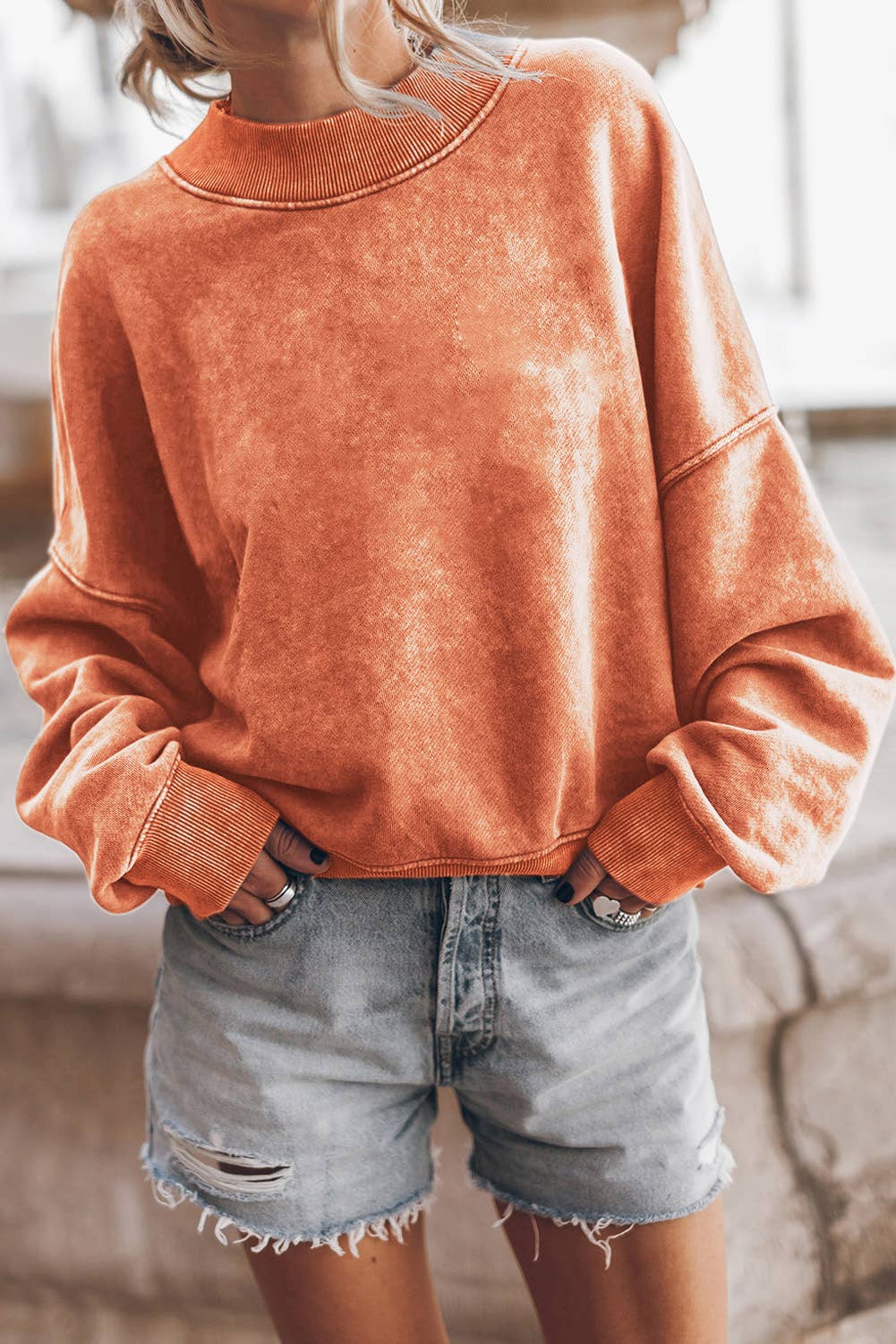 Lovesoft - Customized Drop Shoulder Crew Neck Pullover Sweatshirt: Orange / 75%Polyester+25%Cotton / M