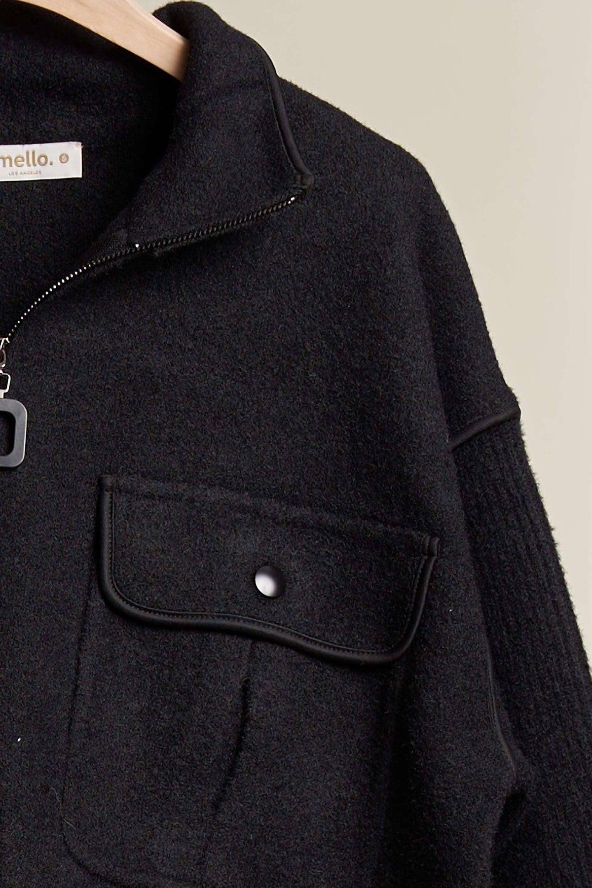 Mello. - Oversize Jacket with Knit Sleeve: Cream / ML