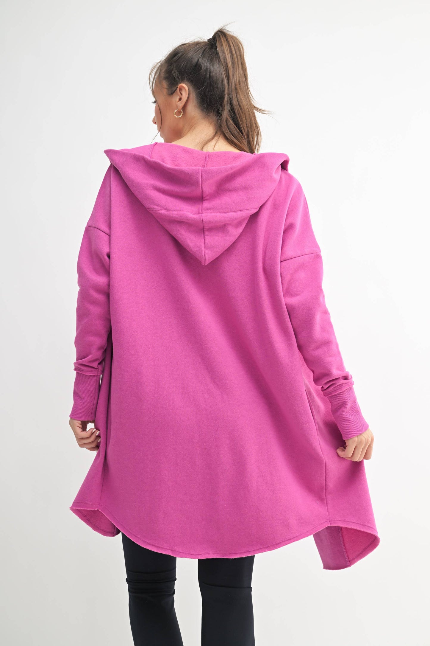 Open Front Longline Hoodie Cardigan: NATURAL