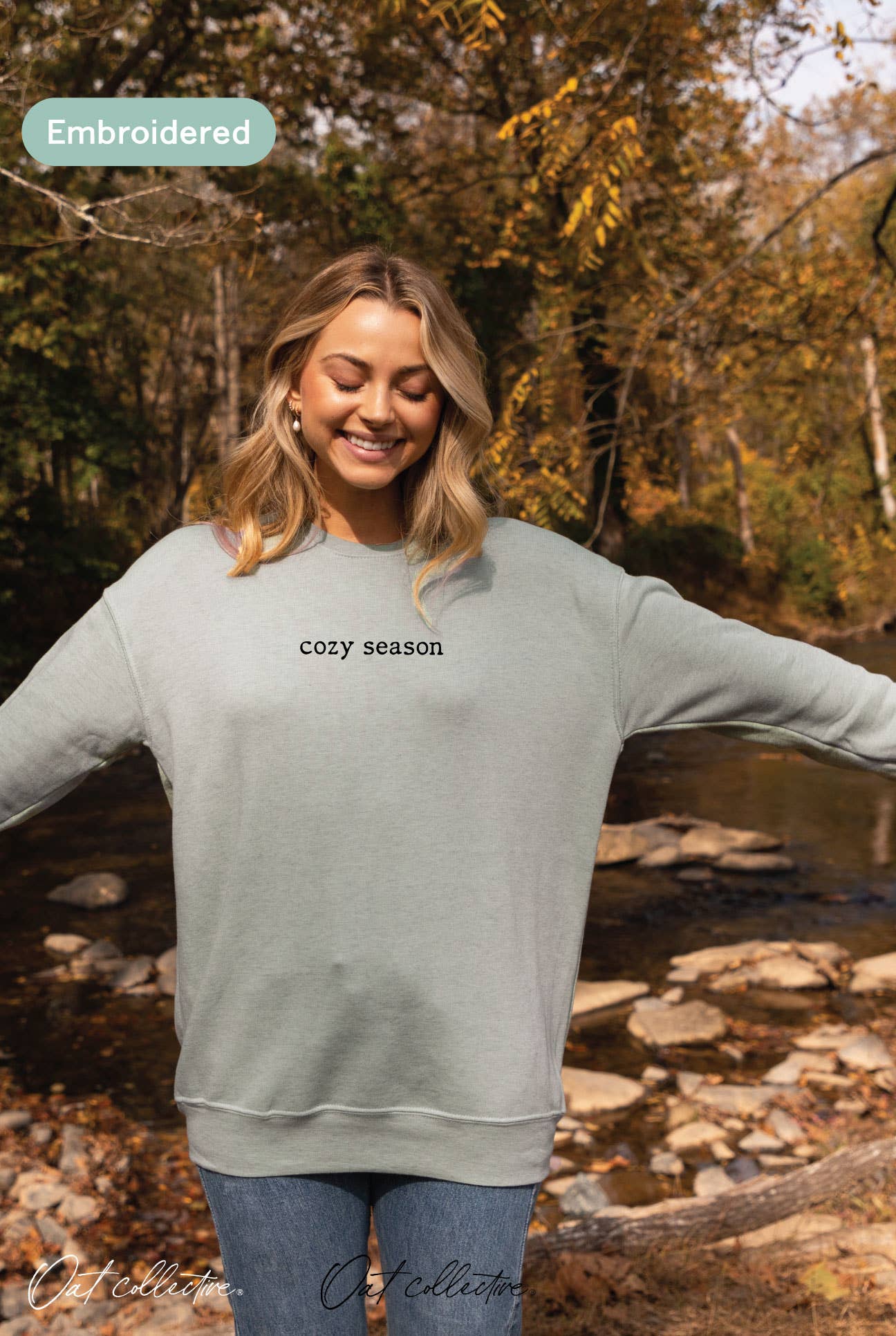 OAT COLLECTIVE - EMBROIDERED COZY SEASON Sweatshirt : VINTAGE WHITE LONG SLEEVE / M