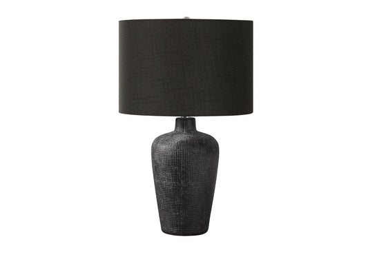 Black Ceramic Round Table Lamp With Black Drum Shade- 24"