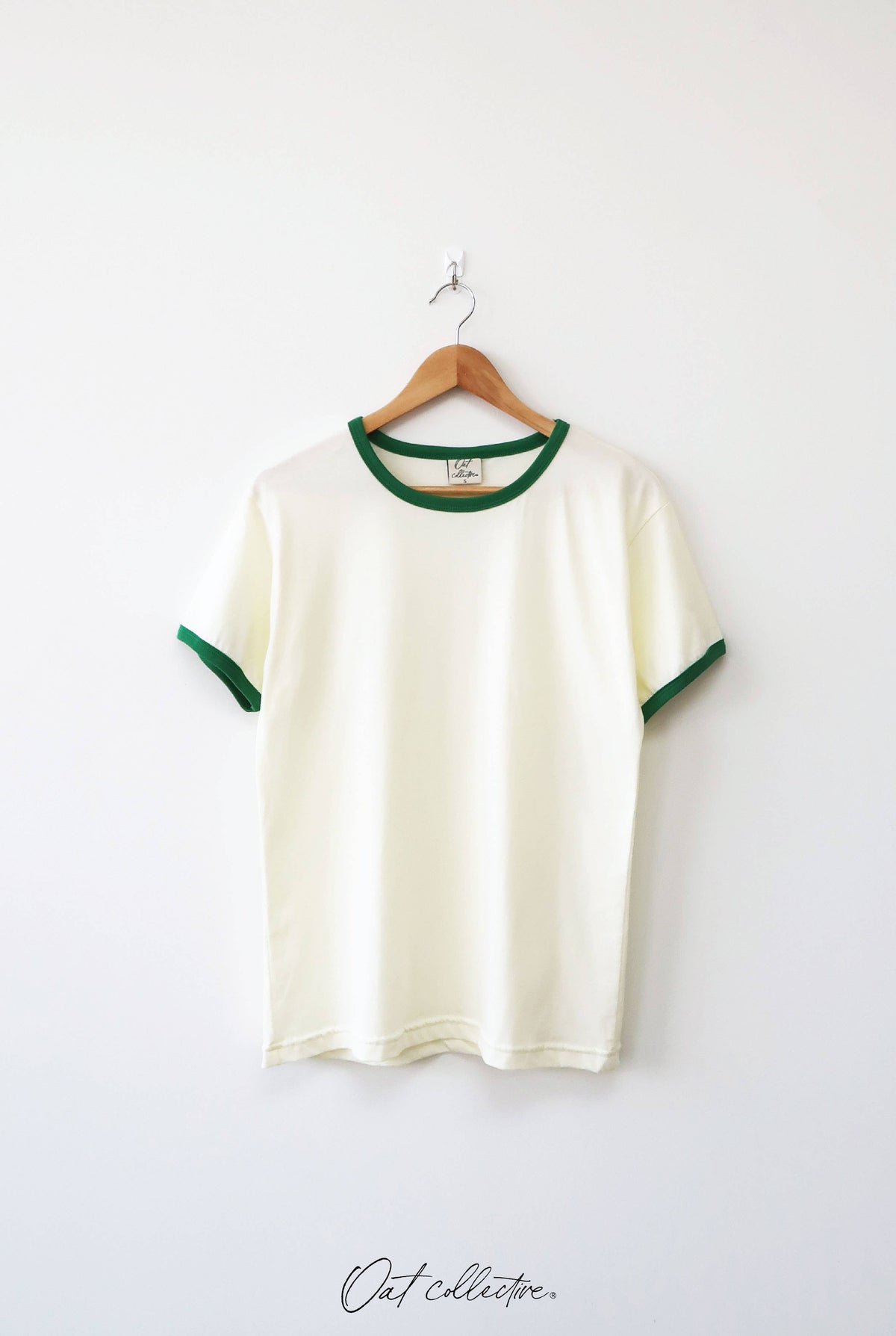 OAT COLLECTIVE - PREMIUM BASIC Ringer top: NATURAL/GREEN / M