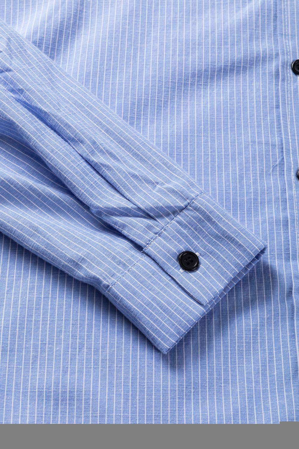 Lovesoft - Stripe Roll-tab Sleeve Pocketed Long Shirt: Black Stripe / 65%Polyester+35%Cotton / XL