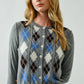 Aaron & Amber - AJT5092 RELAXED FIT ARGYLE SWEATER CARDIGAN: TAUPE / M