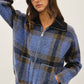 Be Cool - PLAID ZIP UP SWEATER JACKET : BLUE / M