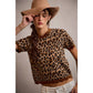 So Me - LEOPARD PRINT SHORT SLEEVES SCALLOP RIB KNIT: LEOPARD/BROWN / S