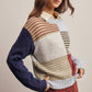Forte - Colorblock Mixed Stripe Knit Sweater FSW0099: Blue Multi / Contemporary / M