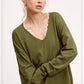 La Miel - JBS3122-V-neck Long Sleeve Lightweight Knit Top Christmas: Apple Green / S