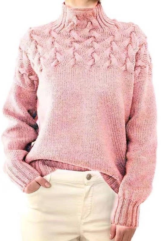 Mock neck knit sweater: LIGHT PINK