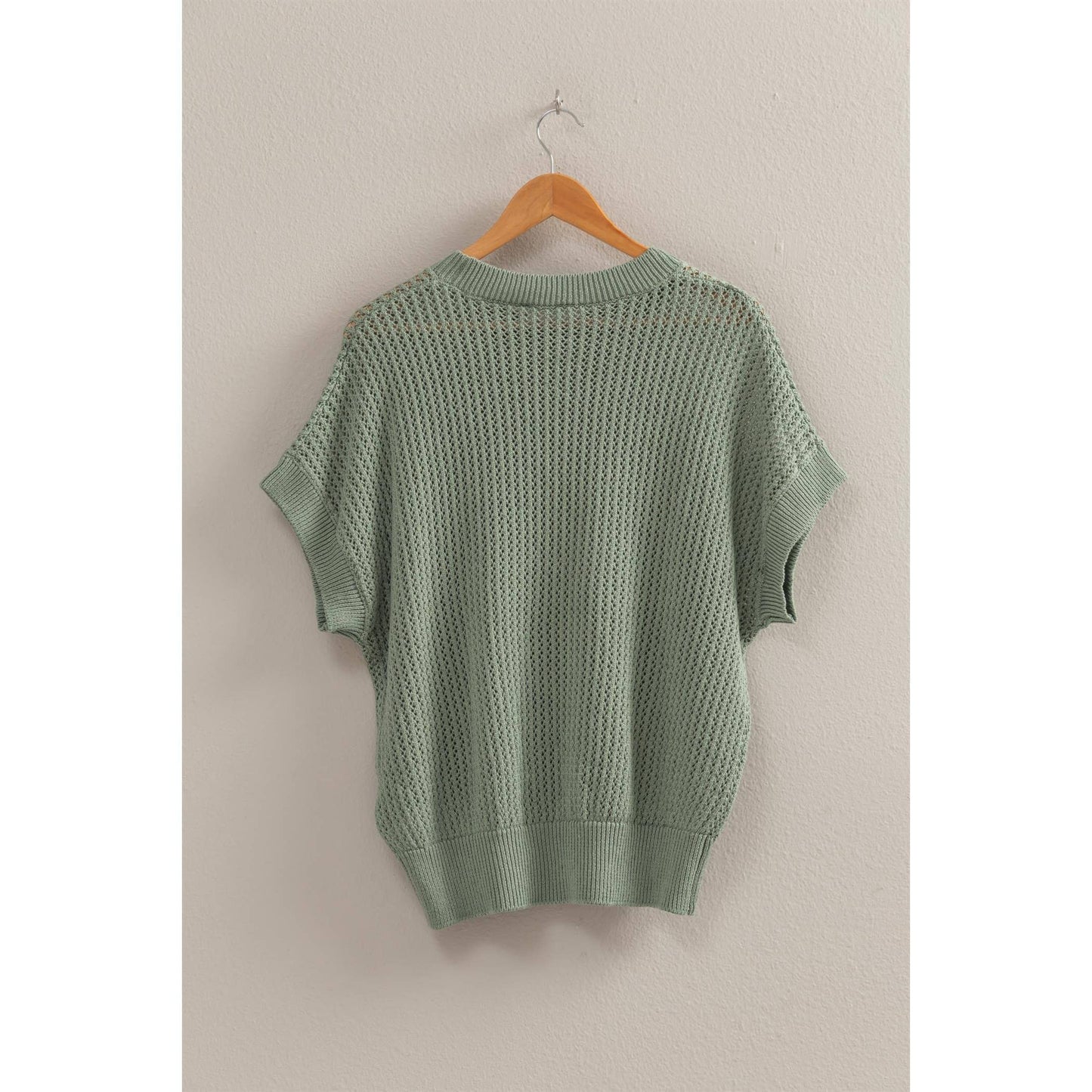 Open-Knit Dolman Sleeve Top: BLACK