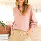 Ribbed Mock Neck Button Front Knitted Sweater: BLUSH