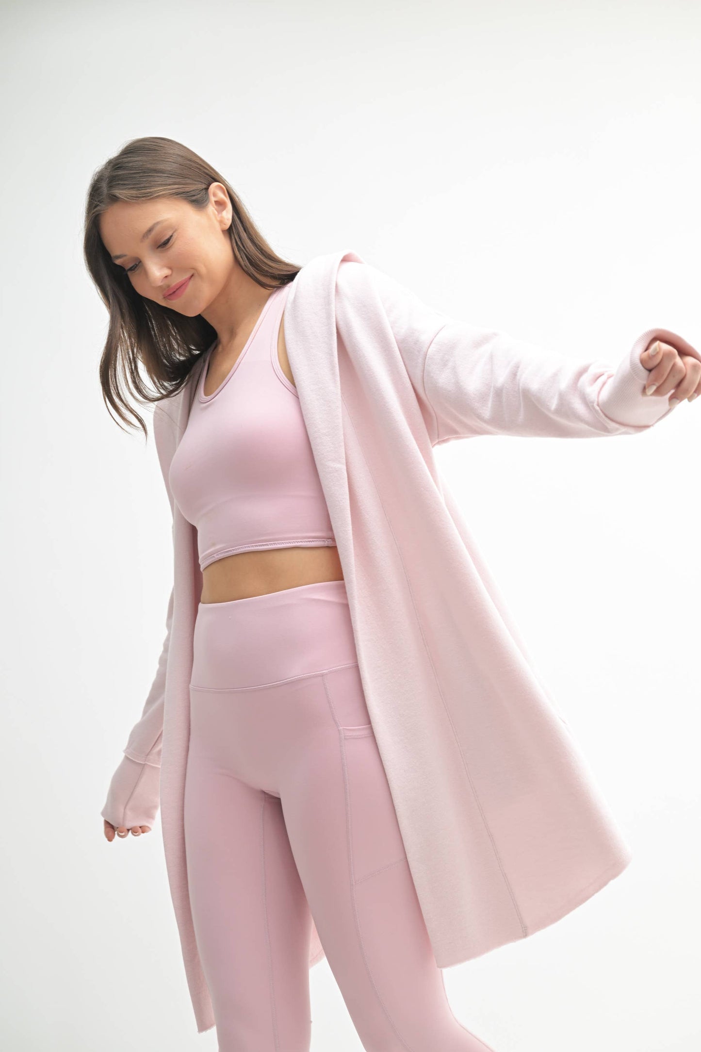 Open Front Longline Hoodie Cardigan: NATURAL