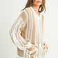 Drop Shoulder Striped Pattern Sweater: IVORY / NAVY