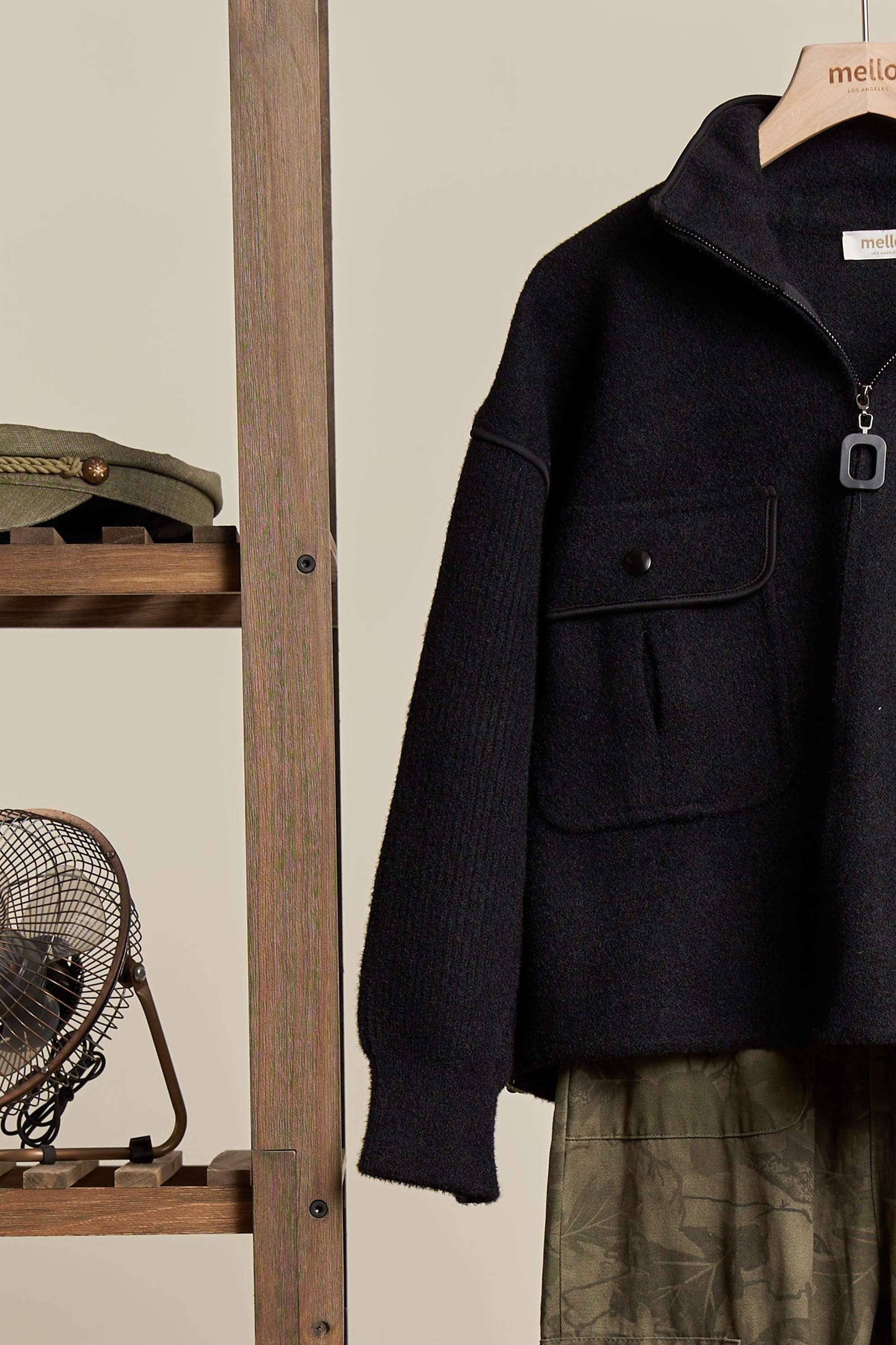 Mello. - Oversize Jacket with Knit Sleeve: Cream / SM