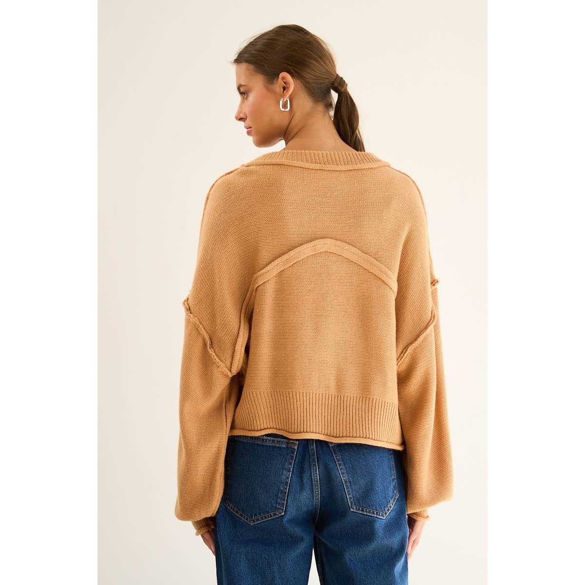 The GREii - Exposed Seam Knit Sweater: CAMEL / L