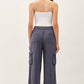 Tencel High Rise Drawstring Wide Leg Cargo Pant: