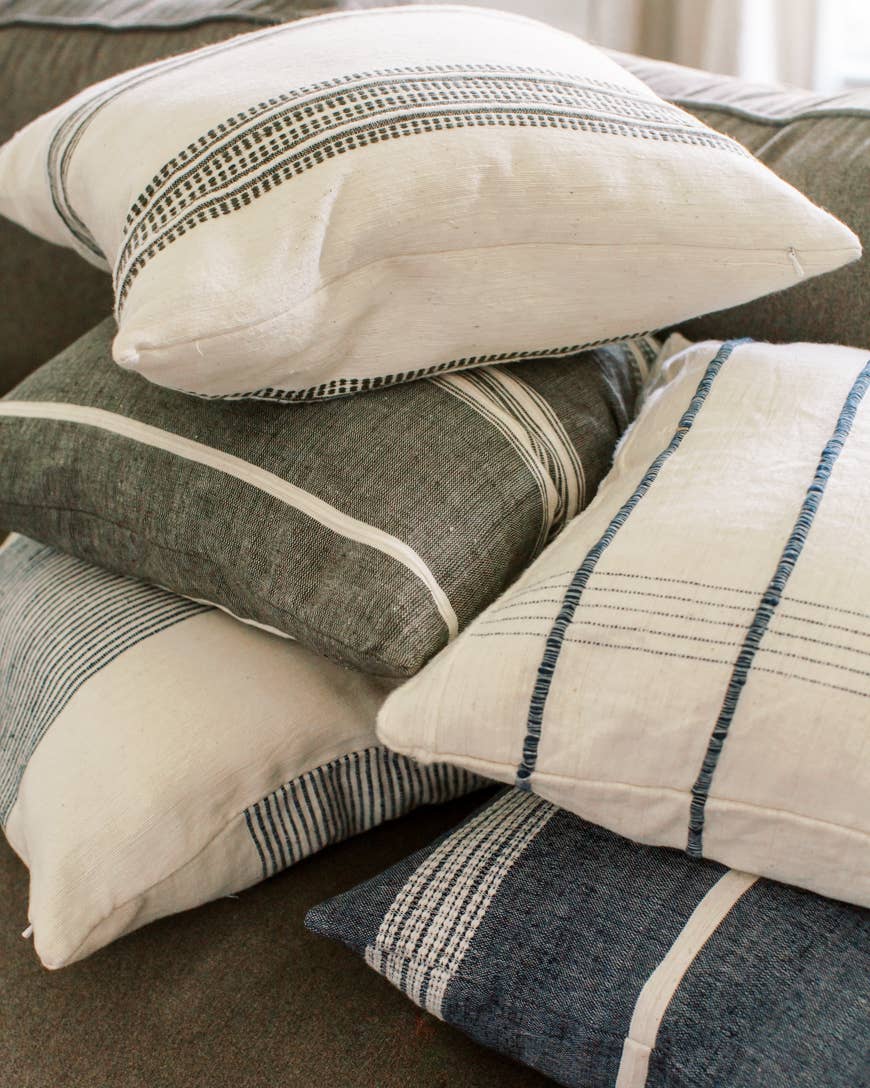 Creative Women - 18" Aden Cotton Throw Pillow Cover: Natural with Navy