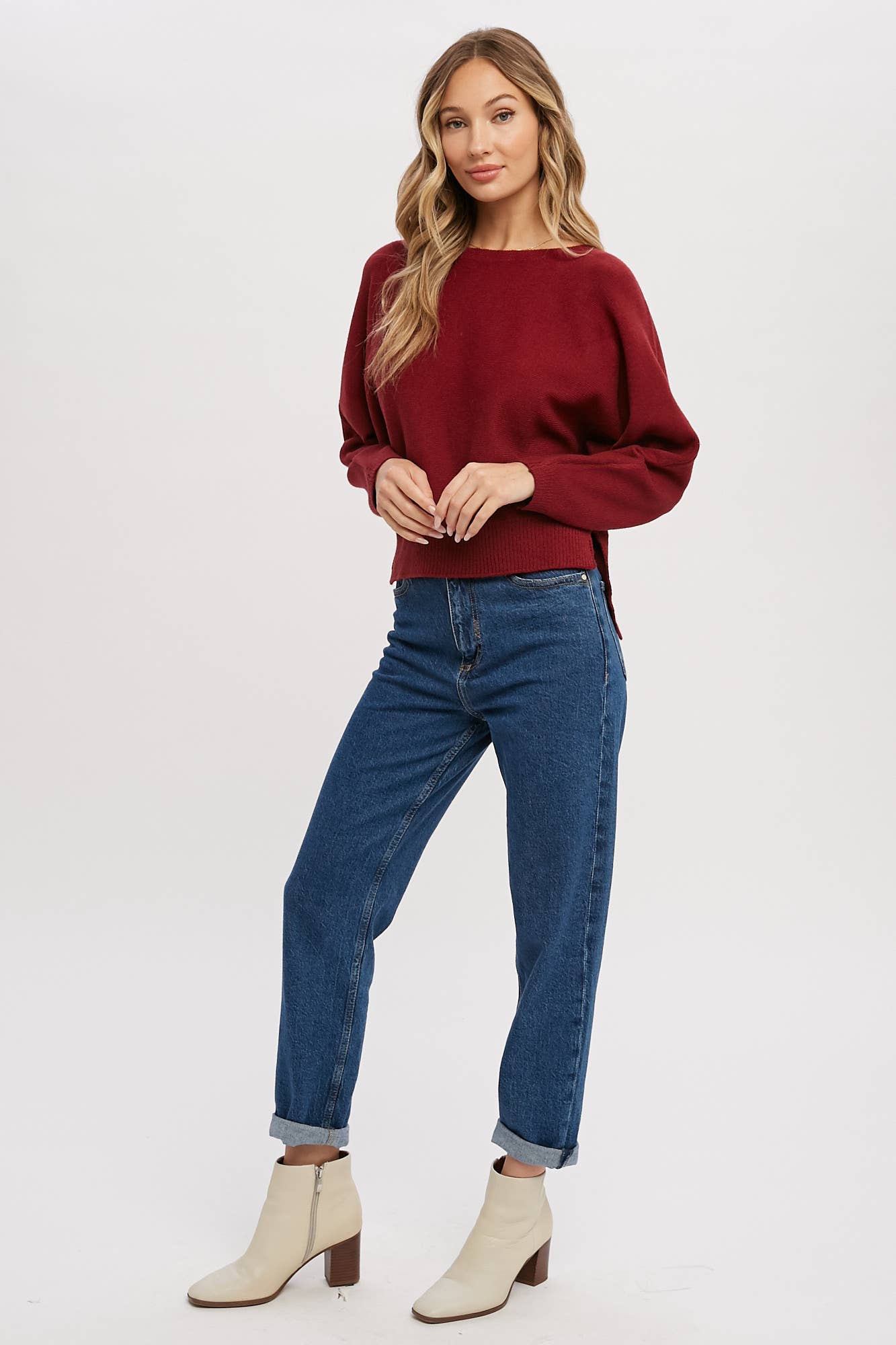 Boatneck Dolman Pullover: BURGUNDY