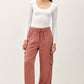 Tencel High Rise Drawstring Wide Leg Cargo Pant: