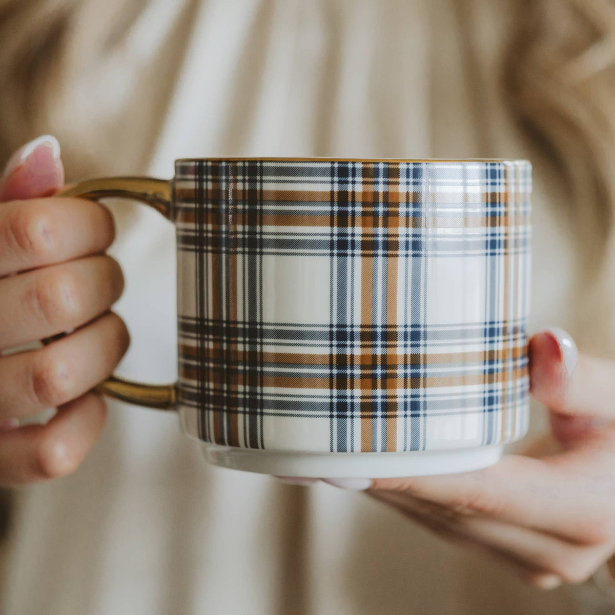 Mug: Orange Navy Plaid Coffee Mug