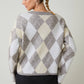 Sunday Edition by LE LIS - ROUND NECK ARGYLE PATTERN SWEATER: WHITE-H GREY / L