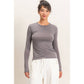 Crew Neck Long Sleeve Top: CHARCOAL