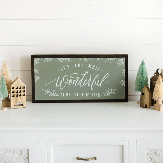 Joyfully Said - It's the Most Wonderful Time of the Year | Wall Art: Red / Light Brown Frame / 36 inches x 18 inches