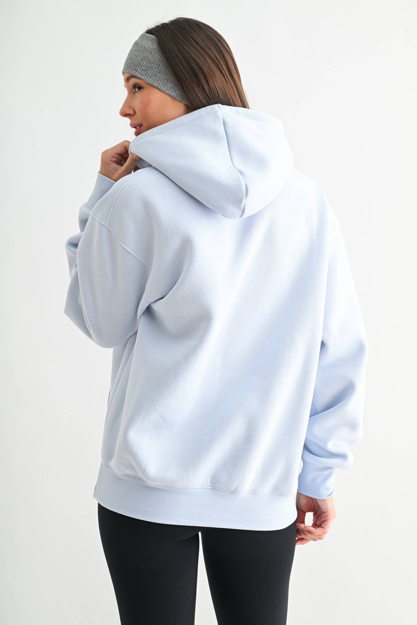 Cotton Blend Drop Shoulder Hoodie: HALOGEN BLUE