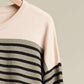 Color Block Round Neck Knit Sweater: Beige