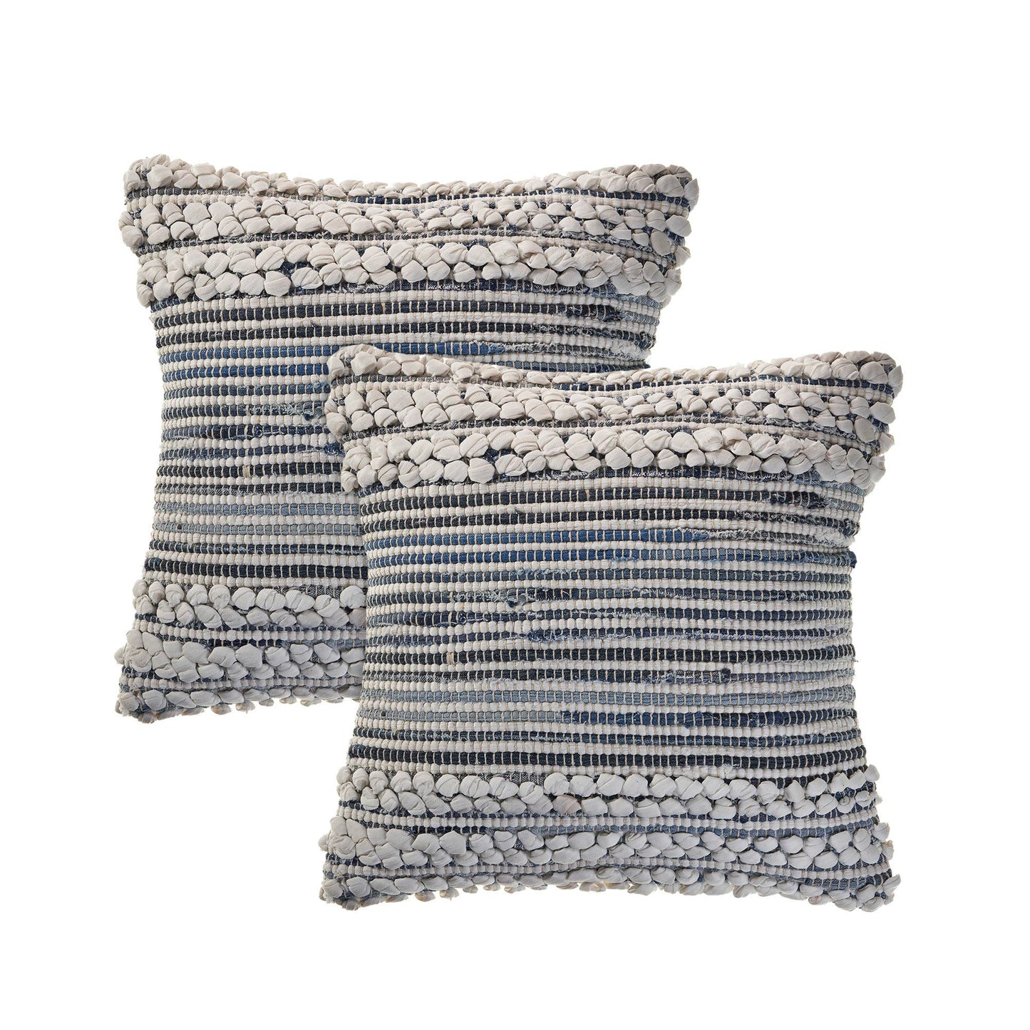 Blue/Ivory Stripe Cotton Blend Throw Pillow