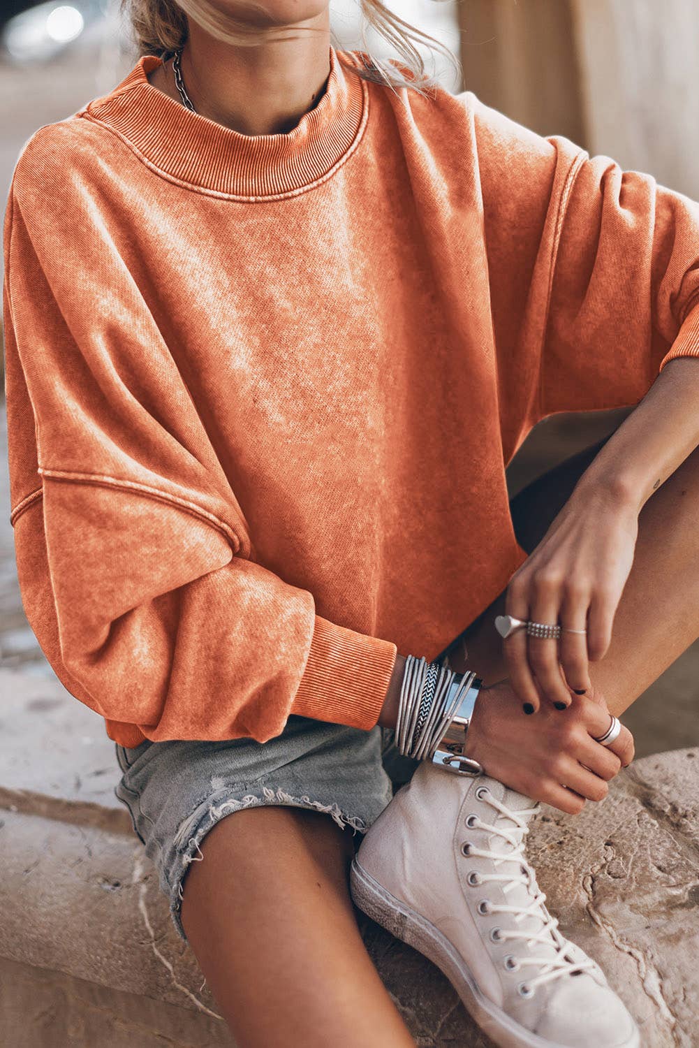 Lovesoft - Customized Drop Shoulder Crew Neck Pullover Sweatshirt: Orange / 75%Polyester+25%Cotton / L