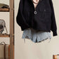 Mello. - Oversize Jacket with Knit Sleeve: Cream / SM