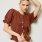 Mimosa - Puff Sleeve Ruffle Hem Knit Cardigan: Ivory / M
