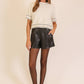 Lumiere - Contrast Stitch Soft Knit Short Sleeve Sweater Top: Cream/Black / L